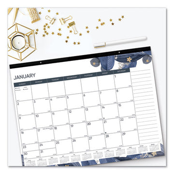 Blueline® Monthly Desk Pad Calendar, Gold Detail Floral Artwork, 22 X 17, Black Binding, Clear Corners, 12-month (jan-dec): 2022 freeshipping - TVN Wholesale